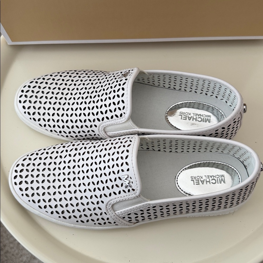 Michael Kors White Perforated Slip-Ons 6 - Picture 4 of 8
